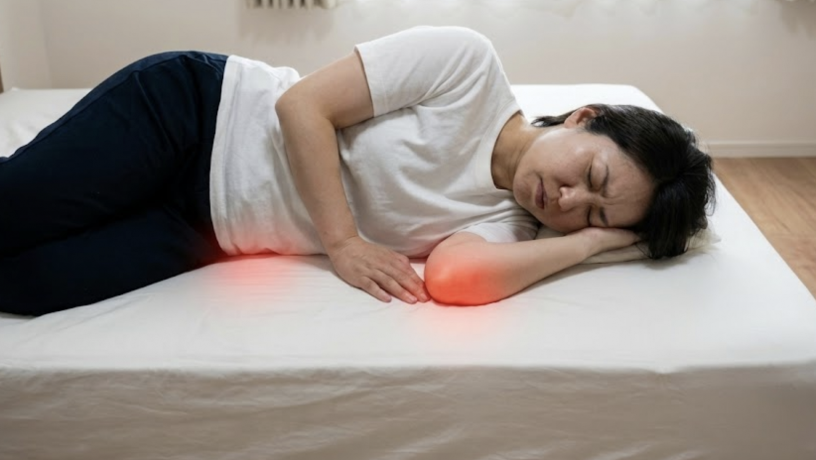 硬い敷き寝具による肩の血流圧迫としびれの原因